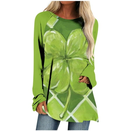 

SOOMLON Womens St Patricks Day Scrubs Tops Summer Short Sleeve Nursing Scrubs with Pocket V-Neck Green Four Leaf Clover Print Tunics Long Sleeve Shirts St. Patrick Crewneck Pullover Tunic Tops L