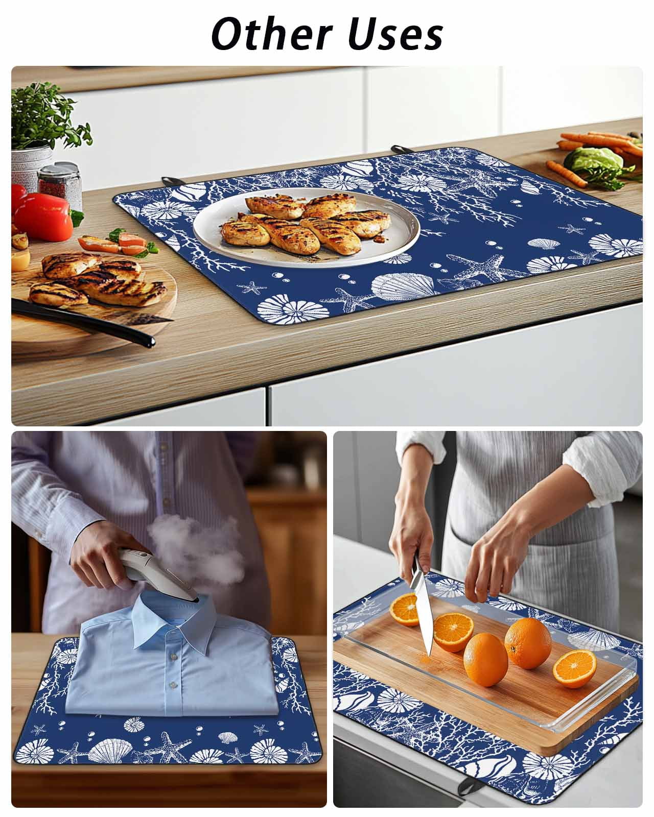 Stove Top Covers for Electric Stove, Navy Blue Coastal Glass Stovetop Cover Protector, Starfish Coral Ocean Conch Sea Nautical Induction Cooktop Protector Oven Mat for Kitchen Countertop 24"x21"