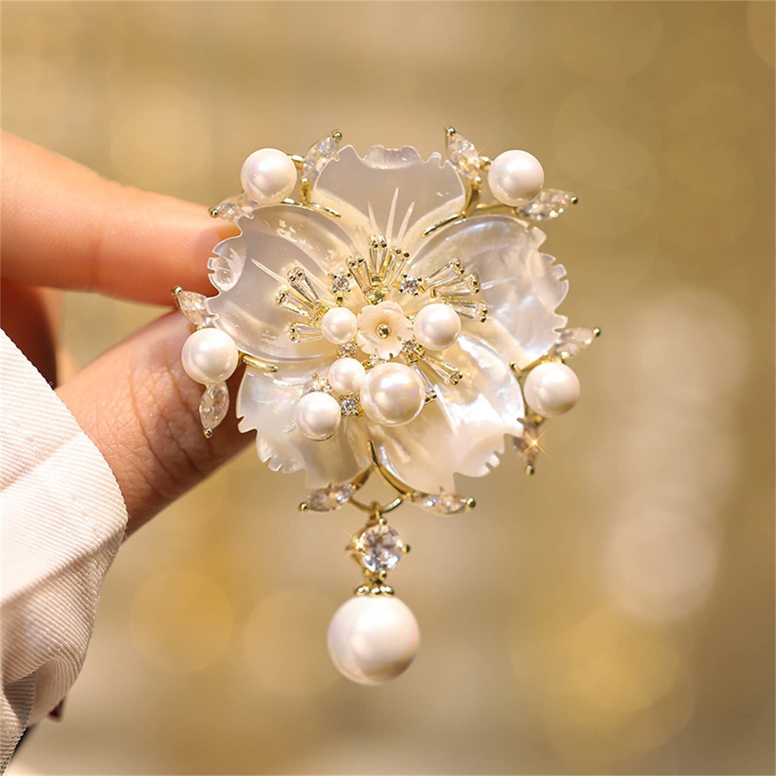 DEPILA Brooches Vintage Gold Color Rose Flower Brooch Elegant Pearl Flower  Brooch for Women Fashion Bouquet Suit Pins Clothing Jewelry Accessory Pins