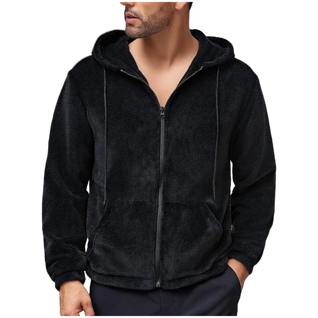 Mens Fleece Jacket, Hooded Pullover with Zipper and Fleece Lining
