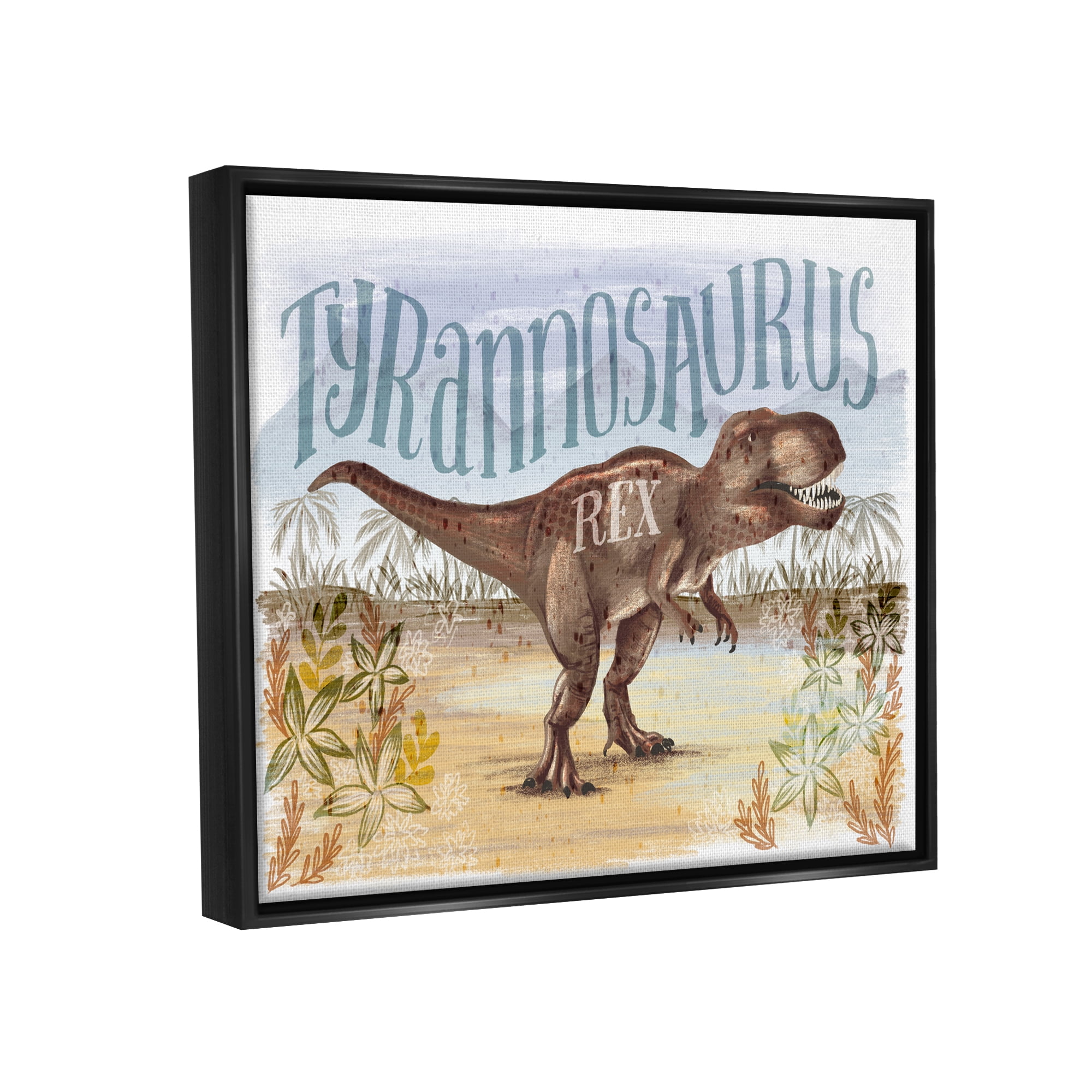 Stupell Industries T-Rex in Nature Animals & Insects Painting Black Floater Framed Canvas Art Print Wall Art, 21 x 17