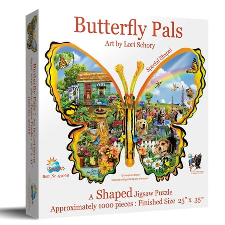 SUNSOUT INC - Butterfly Pals - 1000 pc Shaped Jigsaw Puzzle by Artist: Lori Schory - Finished Size 24" x 35" - MPN# 97068