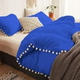 thumbnail image 3 of DNG Creations 3 Piece White Pom Pom Duvet Cover with Zipper Closure, 100% Egyptian Cotton, 800 Thread Cotton ( Oversized Queen - Solid Royal Blue ), 3 of 5