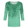 thumbnail image 4 of Htigea Sequin Shirts for Women 3/4 Length Sleeve Crewneck Pullover Tunic Top Sparkle Holiday Party Blouses Mint Green M, 4 of 5