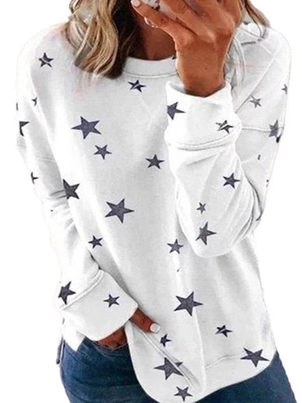 Womens Sweatshirt Pullover Long Sleeve Shirt Star Print Casual Blouse Loose Tops