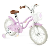 Gymax 16'' Kids Bicycle Children's Training Bicycle w/ Removable Training Wheels & Basket Purple