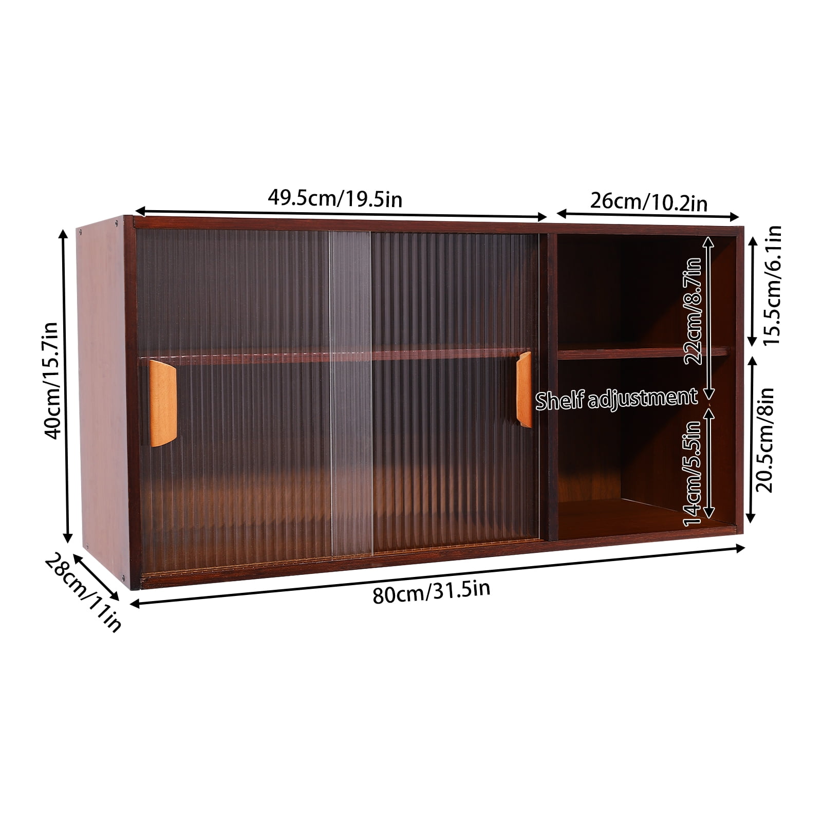 Kitchen Pantry Cabinet, Wall Mounted Bamboo Pantry Sideboard Wood Small 2-Tier Countertop Storage Cabinet with Sliding Glass Door Food & Utensils Cupboard for Dining Room, Home
