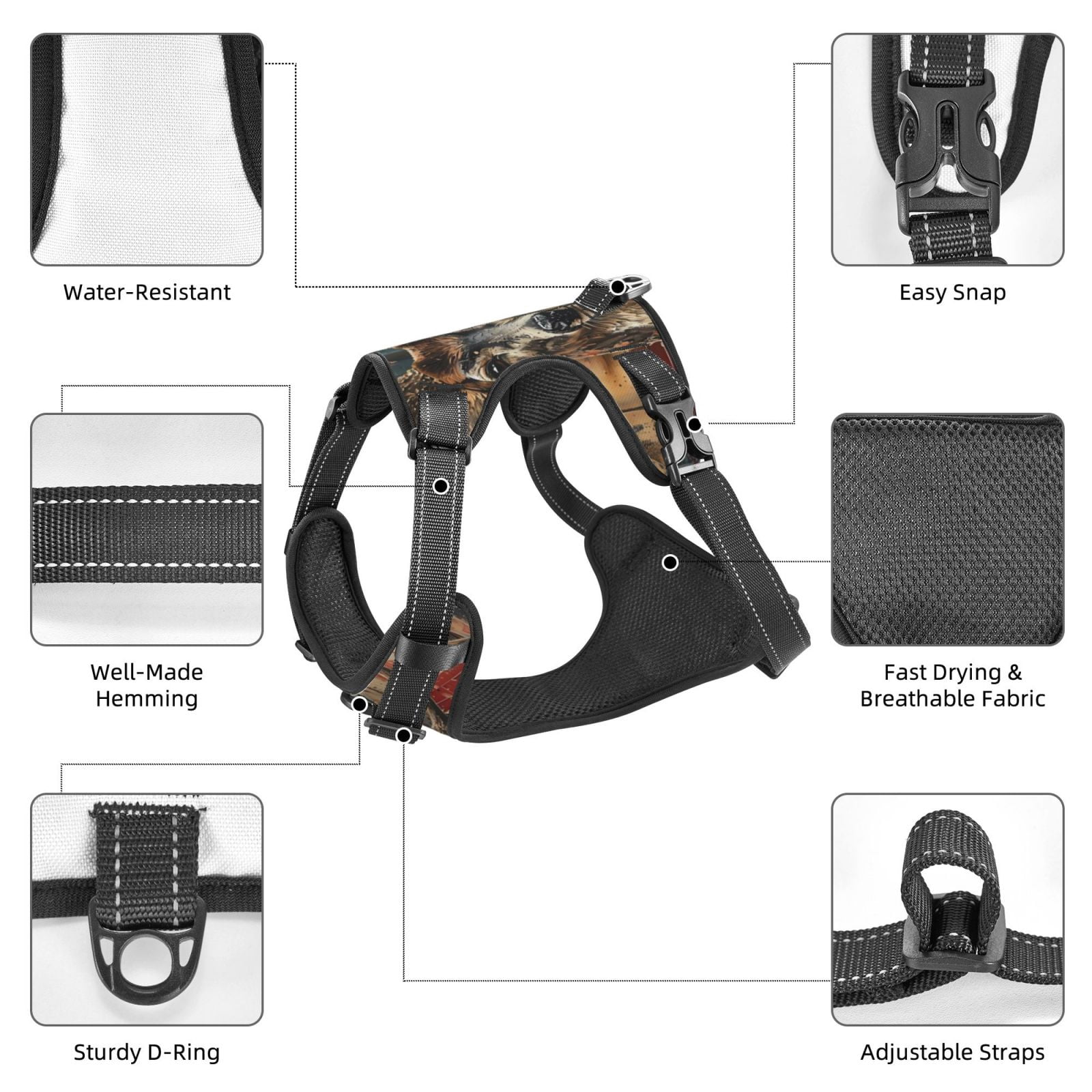 Vsdgher American Flag Deer Art Dog Harness, No-Pull Pet Harness, Dog Vest, Pet Vest for Small to Large Dogs-Large