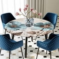 thumbnail image 3 of Spring Floral Vintage Round Fitted Tablecloth with Elastic Edge, Waterproof Table Cloth Table Cover for 55"-60" Tables, Retro Teal Tulips Botanical Summer Tablecloths for Dining Picnic Indoor Outdoor, 3 of 9