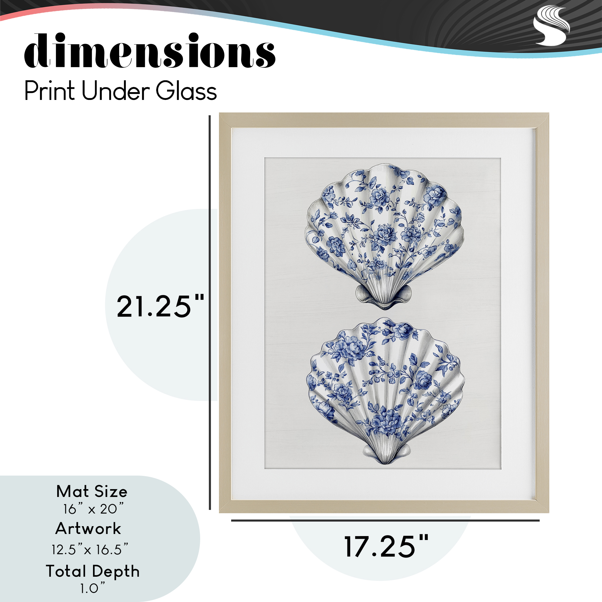Delicate Toile Seashells Birch Framed Print Under Glass, design by Lettered and Lined