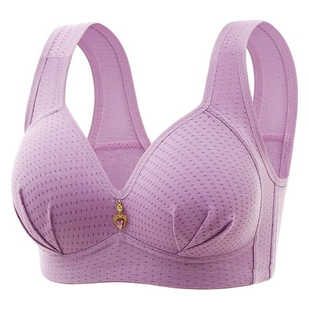 SMihono Women Comfortable Breathability Underwear Back Button Shaping Cup Wide Shoulder Strap Large Size Bra Bras Purple 44