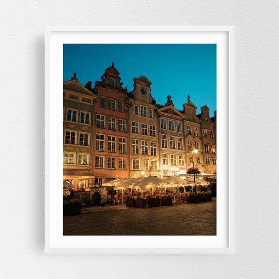 Gdańsk at Night 01 - Gdańsk Pomorskie Poland Photography White Framed Wall Art Print 16 x 20 inches