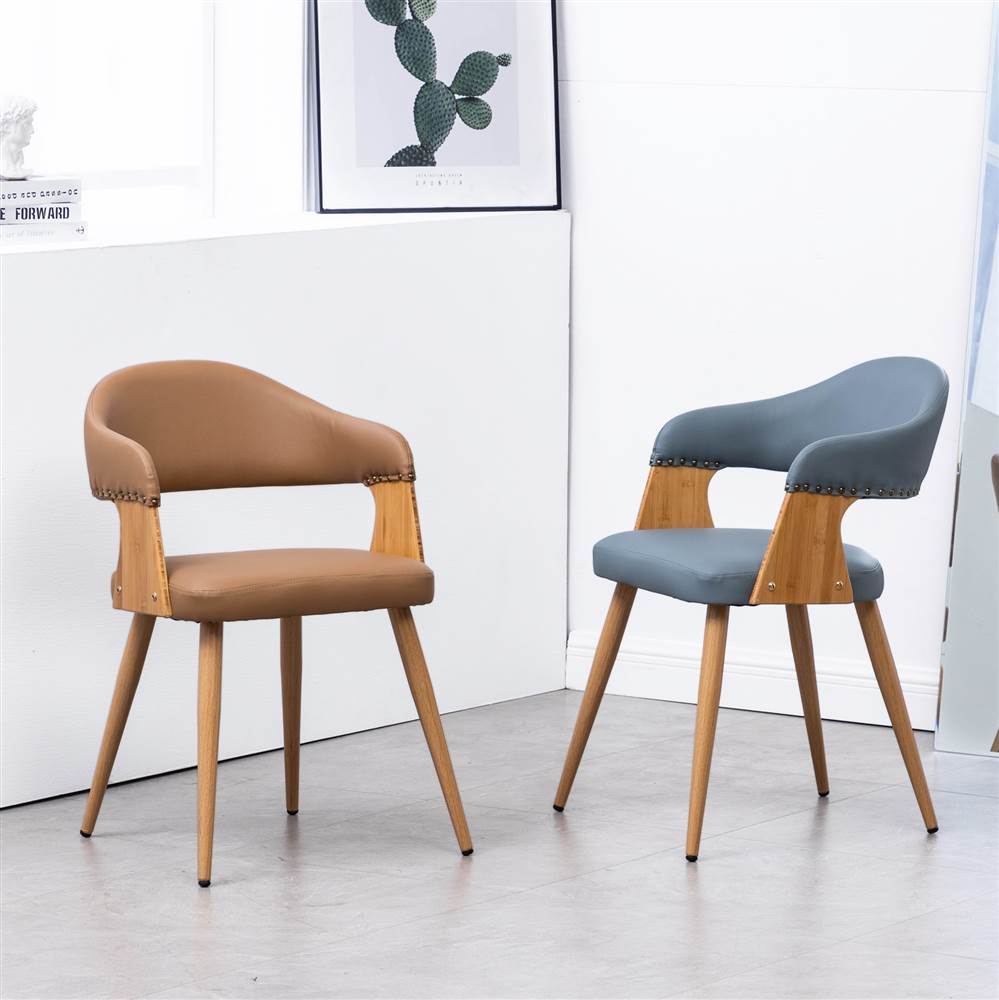 Tadala PU Leather & Wood Dining Arm Chair Open Back (Set 2)