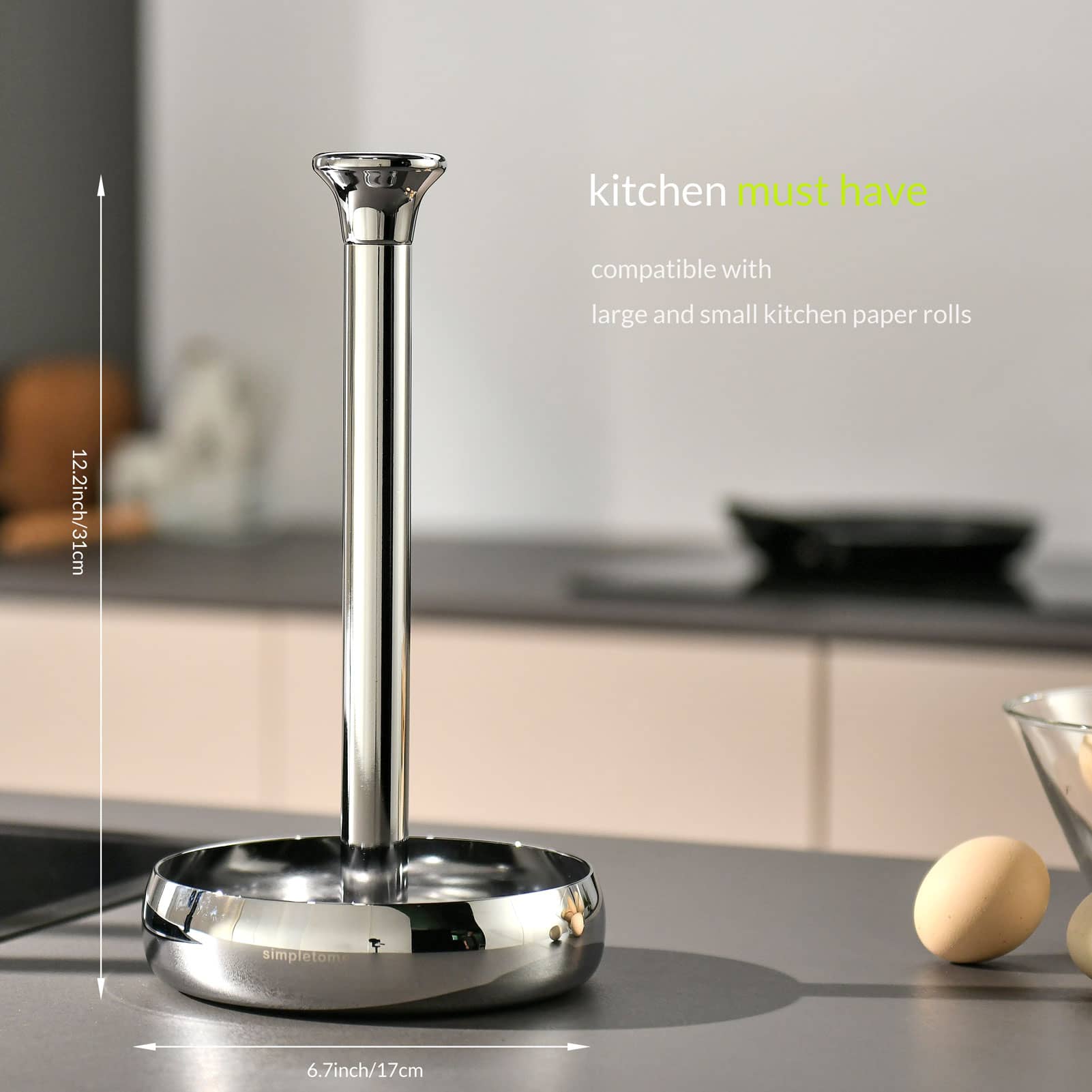 simpletome Paper Towel Holder Countertop ONE HAND Tear Keep It Rolled Up Weighted Base