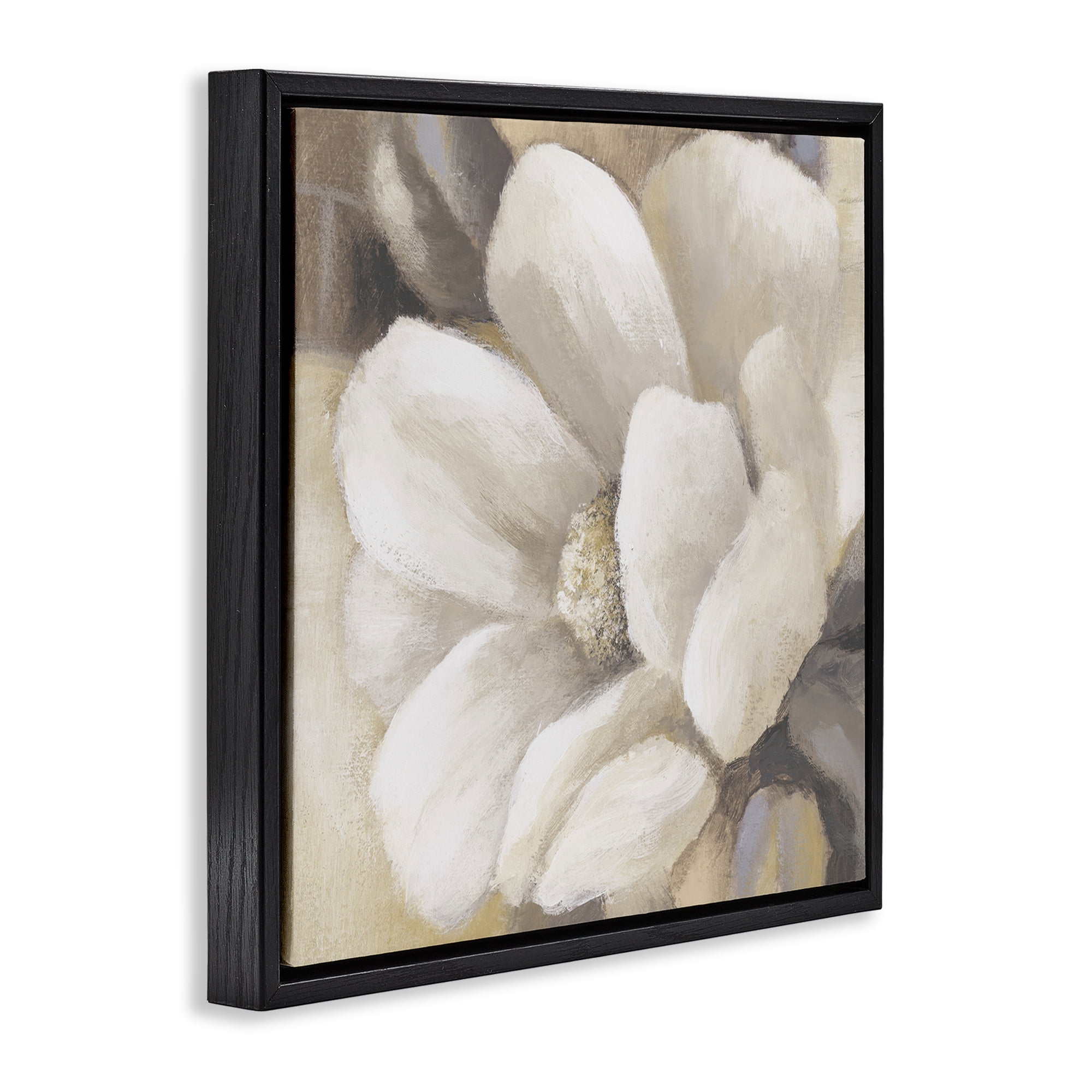 Stupell Industries Magnolia Flower Petals Plants & Flowers Painting Black Floater Framed Canvas Art Print Wall Art, 18 x 18