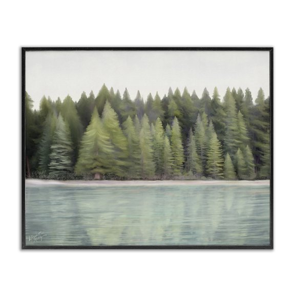 Stupell Industries Coastal Woodland Lake Shore Black Framed Giclee Art, 30 x 24, by Elizabeth Medley
