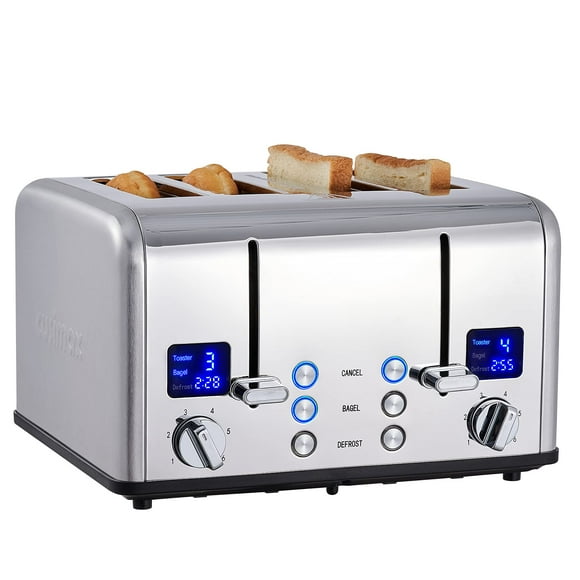 Canadian's Ideal CUSIMAX 4-Slice Toaster! Ultra - Clear LED, Extra Wide Slots, Dual Control with 6 Shade Levels, Plus Cancel/Bagel/Defrost. Removable Trays & Sleek Stainless Steel Design