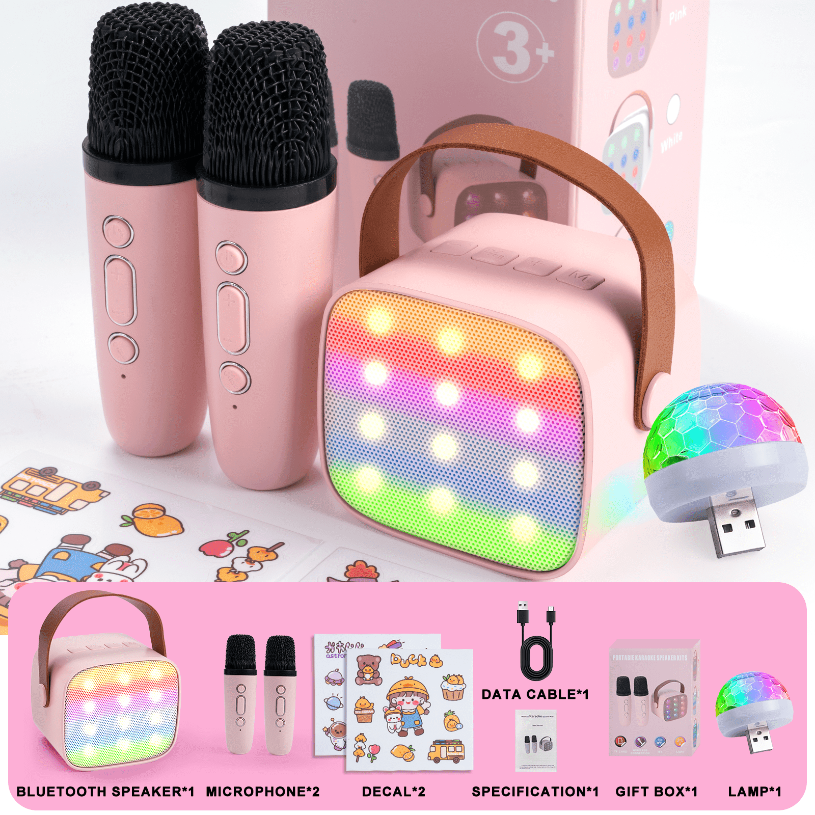 Mini Karaoke Machine, Portable Bluetooth Karaoke Singing Speaker with 2 Wireless Microphones for Kids Adults, Birthday Gift for Girls Boys Family Party