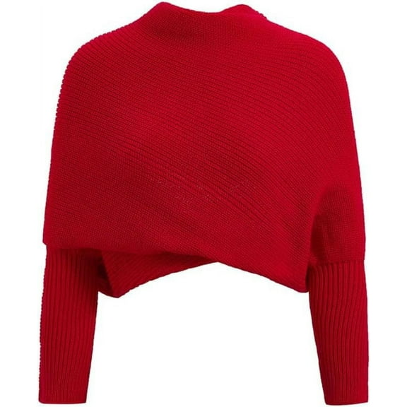 Nvzi-c Scarf With Sleeves for Women, Knitted Sweater Scarf With Sleeves, Plus Size Fall Winter Warm Poncho Cape Shawl，Red