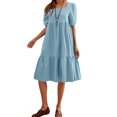 thumbnail image 1 of Vestido, Vestido suelto de mujer Cuello cuadrado Media manga Vestido de vacaciones de una línea Tomshoo Azul/Grande, 1 of 7