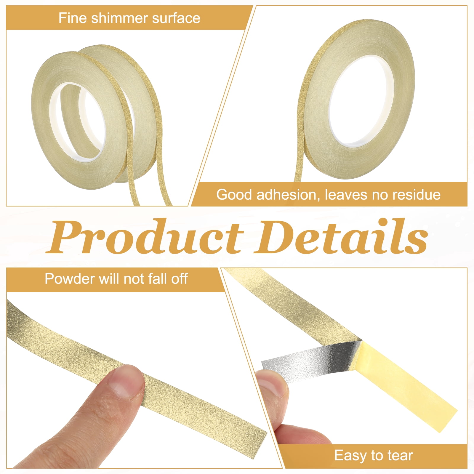 Uxcell 3Roll Glitters Washi Tape, 0.2/0.4/0.6 Inch (W) x 55 Yards (L) Sparkling Decorative Washi Tape Self Adhesive for DIY Crafts, Gift Wrapping, Scrapbook, Party Decorations, Light Gold
