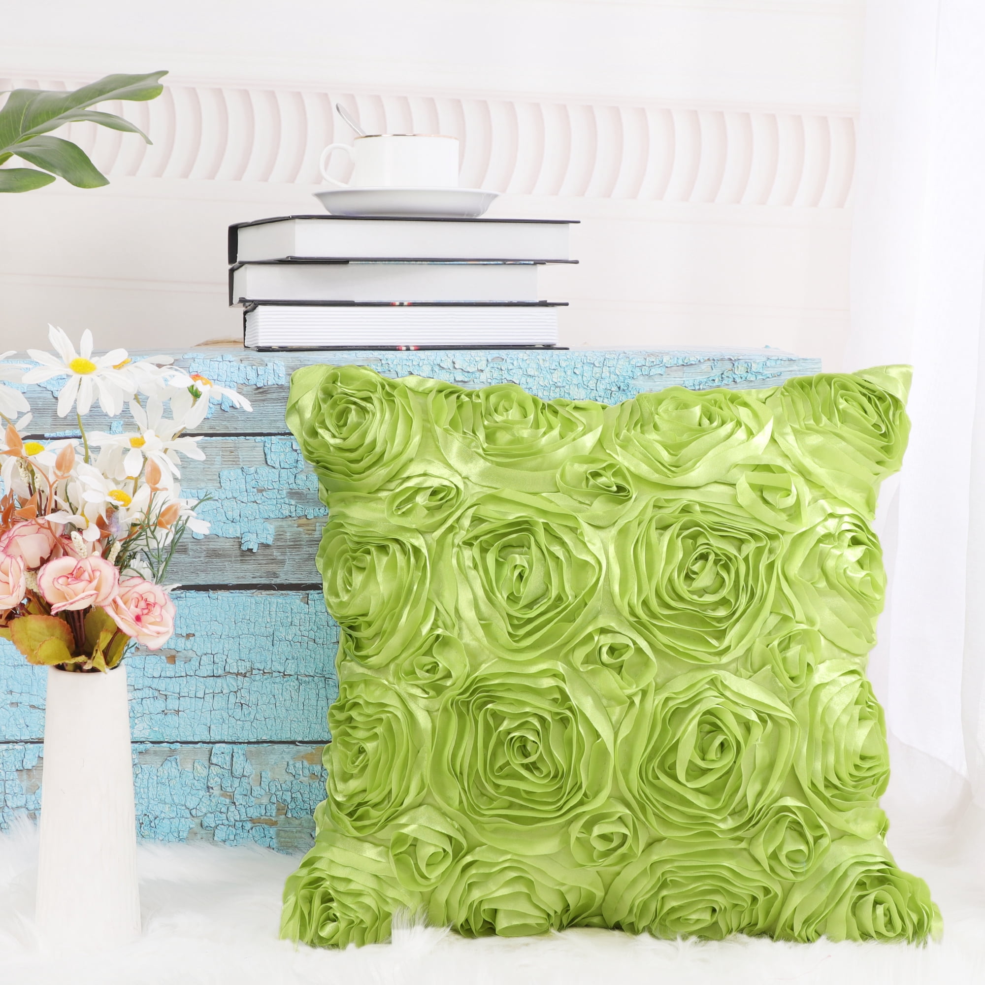Unique Bargains 3D Flower Decorative Throw Pillow Cover 16" x 16" Green