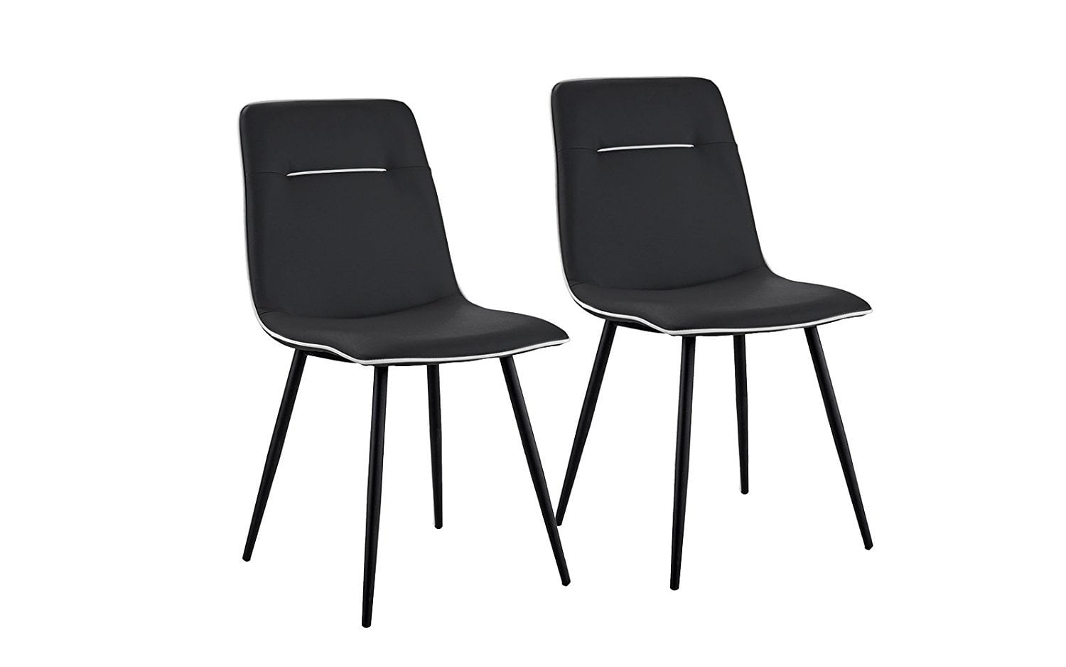 Set Of 2 Dining Chairs Faux Leather Kitchen With Sy Metal Legs For Room Black