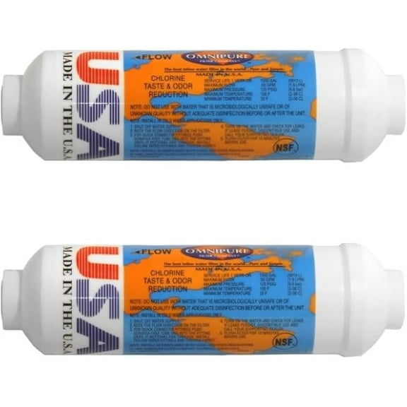 IPW Industries Inc-Omnipure - (CL6ROT33-C) - 6" x 2" T40 GAC Acid Washed Coconut Inline Filter 3/8" NPT 2 Pack