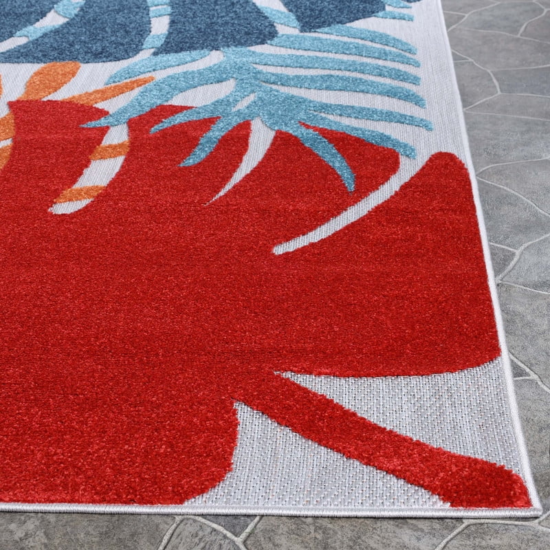 Superior Waikiki Tropical Leaves Indoor Outdoor Area Rug, 10' x 14', Multicolor