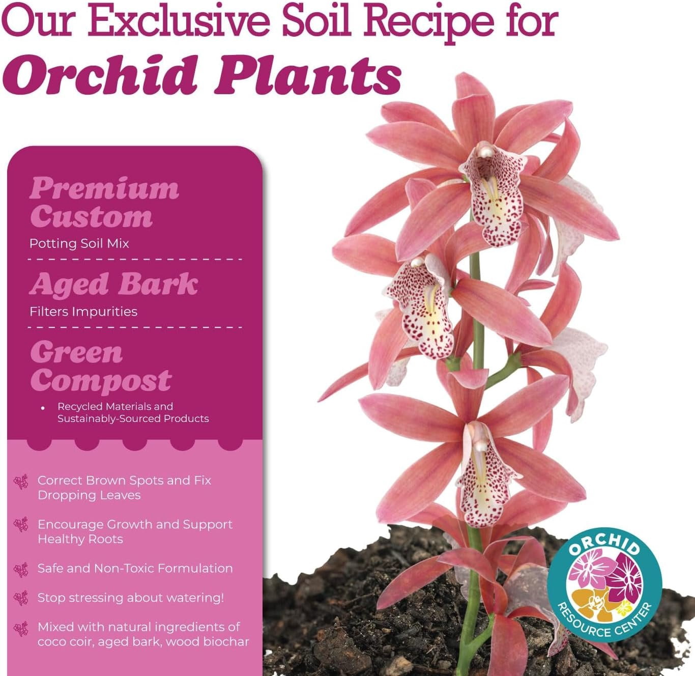 Houseplant Resource Center Orchid Soil Mix - Premium Potting Blend - Fast Draining, Non-Toxic, Nutrient-Rich, Sustainable - Ideal for Repotting Indoor Orchids - USA-Made - 1 Bag