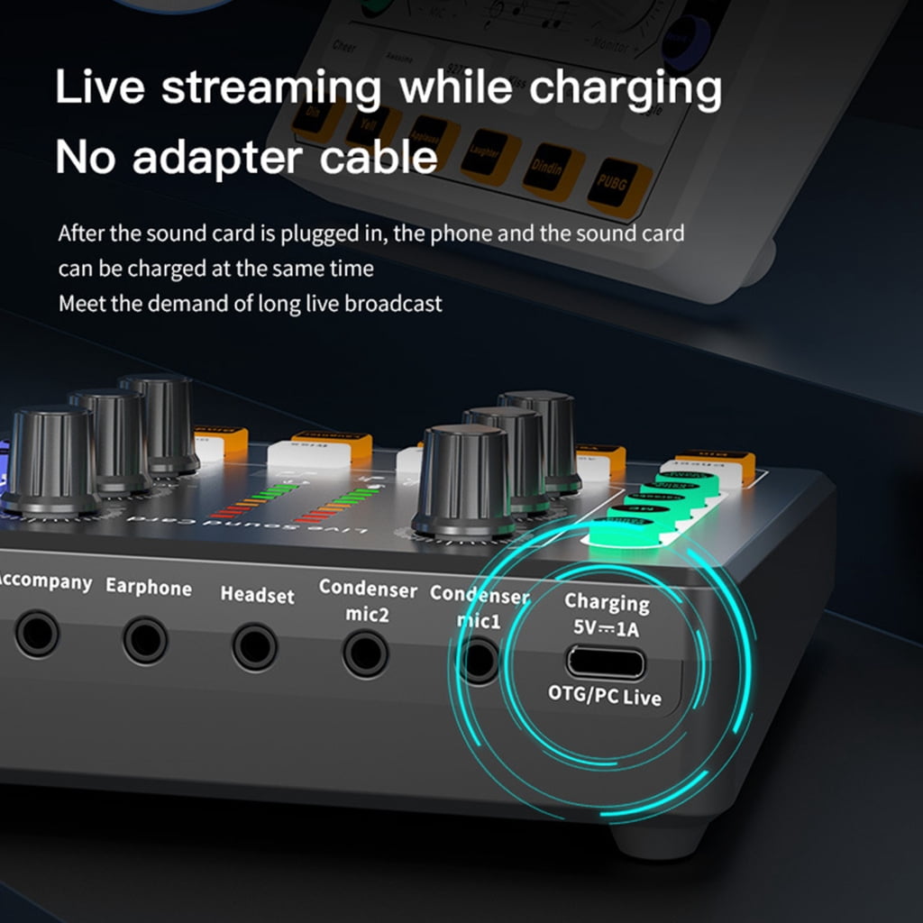 CIYISON Sound Board Mixer with Voice Changer LED Light External Sound Card for Phone Mic Karaoke Streaming Recording Gaming