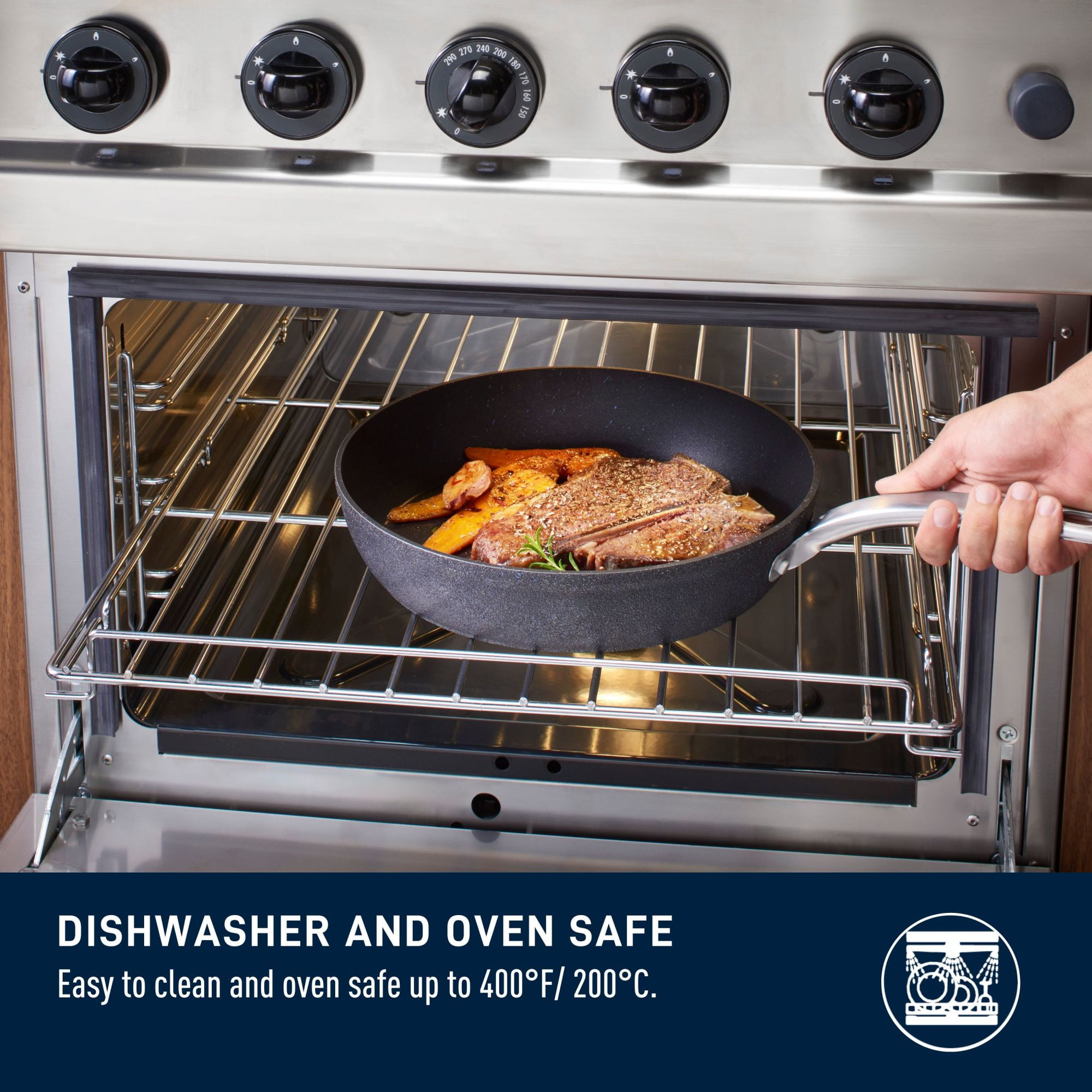 T-fal Stone Shield 10-piece Cookware set with DefenseShield™ Technology, 6-multilayer construction, robust stone texture, dishwasher and oven-safe