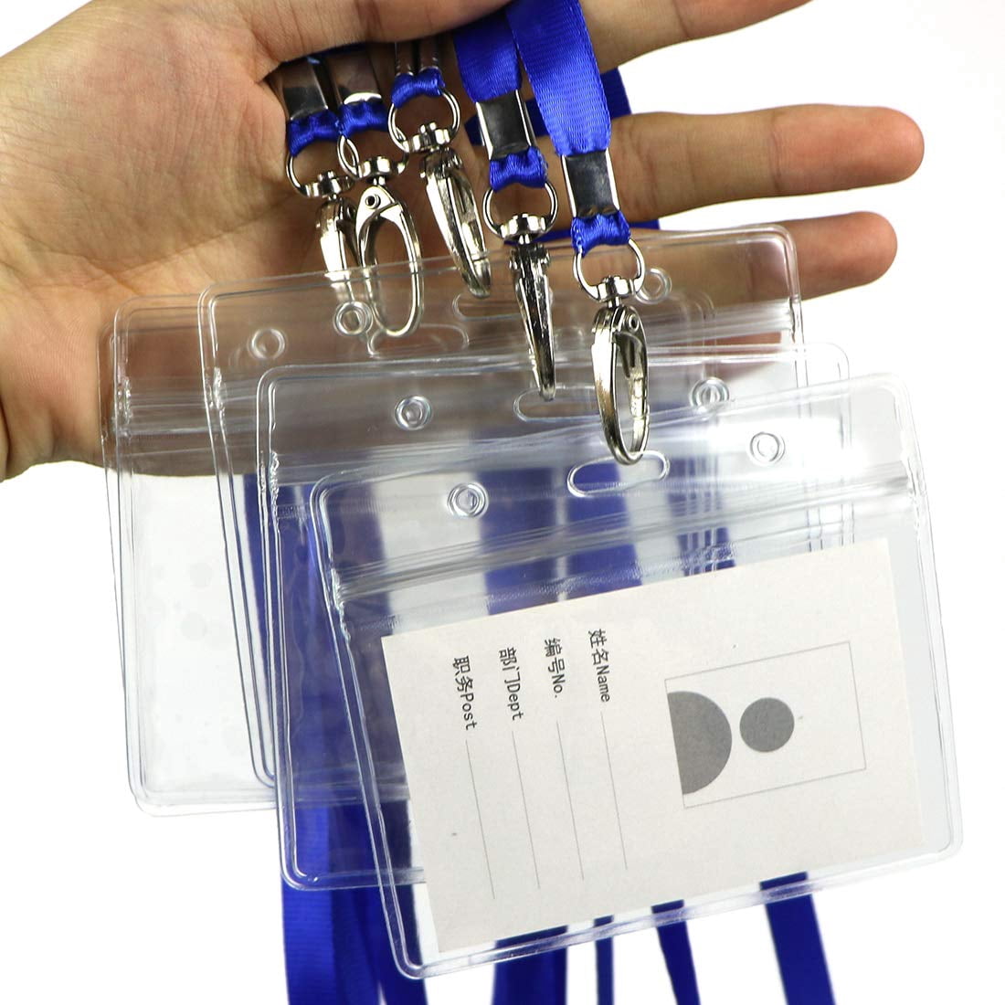 Lanyard With Id Holder 50 Waterproof Name Tag Horizontal Badge Card Holders Pass And 50 Flat Neck Blue Lanyards Swivel Hook