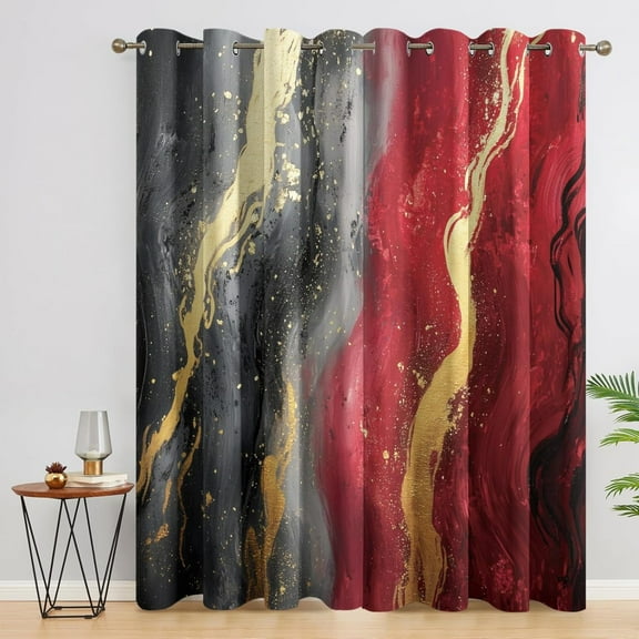 Marble Curtains For Living Room, Modern Abstract Blackout Curtains For Bedroom - Red Black And Gold Decor Window Curtains, Grommet Drapes 29"W x 63"L (Pack of 2)
