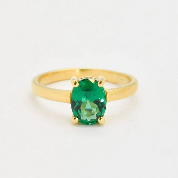 Natural Emerald Gemstone Ring, Oval Cut Ring, 925 Yellow Gold Plated Sterling Silver Ring Wedding Gift For Him