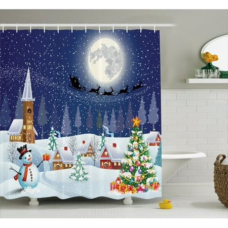 Christmas Shower Curtain Set, Winter Landscape Snowman Xmas Tree ... Christmas Shower Curtain Set, Winter Landscape Snowman Xmas Tree ...