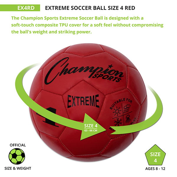 Size 4 Champion Sports Extreme Soft Touch Butyl Bladder Soccer Game Ball RED 