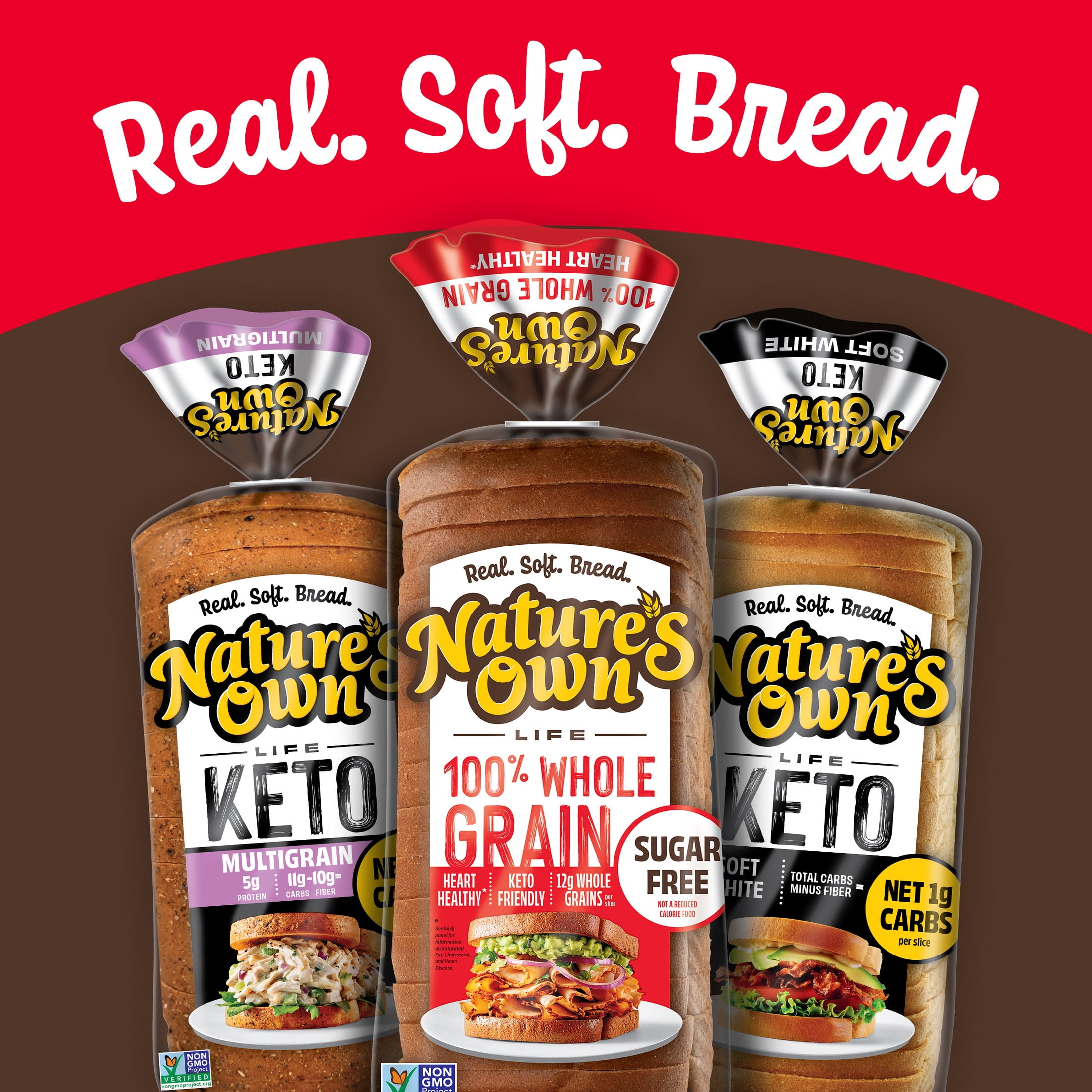 Nature's Own Life 100% Whole Grain Bread, Sugar Free Bread, Non-GMO Keto Friendly, 16 oz Loaf
