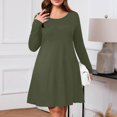 thumbnail image 4 of Women's Plus Size Solid Color Casual Spring Autumn Dress - Round Neck Long Sleeve with Pockets - Army Green XXL, 4 of 4