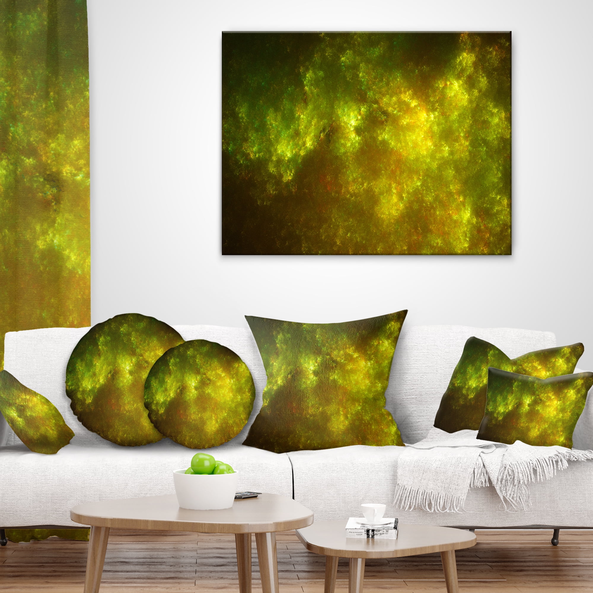 Designart Clear Golden Starry Fractal Sky - Abstract Throw Pillow - 18x18