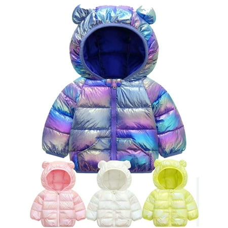 

1-6T Kids Baby Boys Girls Dazzle Colorful Winter Coats Hoods Light Puffer Down Jacket with Ears Outwear