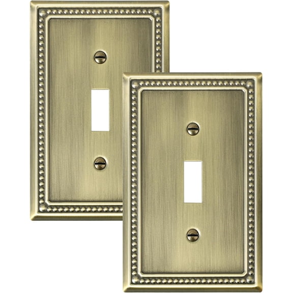 2-Pack Single Toggle Light Switch Cover Plate, Pearls Decorative Switch Plate Covers, Antique Brass 1 Gang Metal Wall Plate, Corrosion Resistant