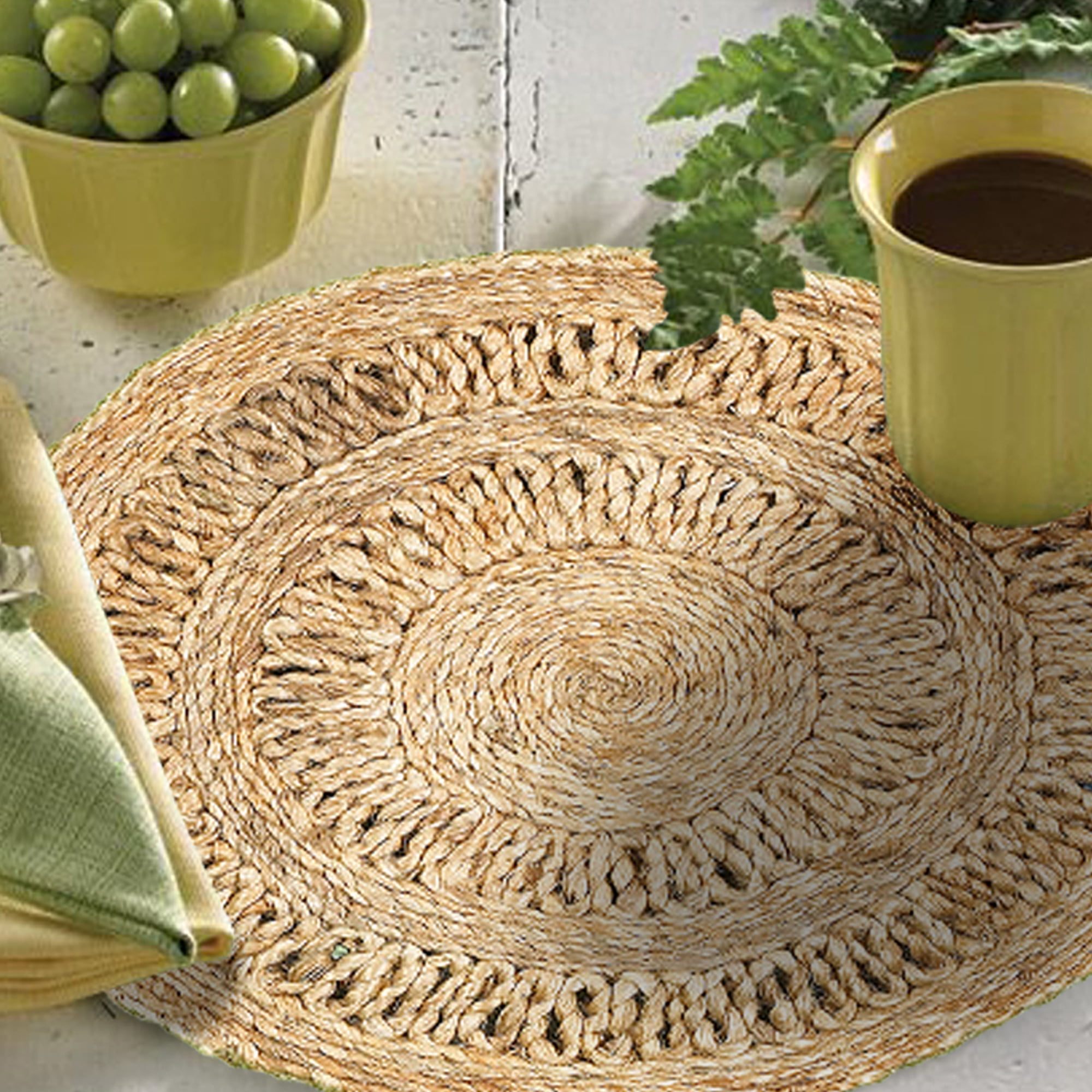 LR Home Hugo Set of 2 Round Jute Placemats, Braided Circle