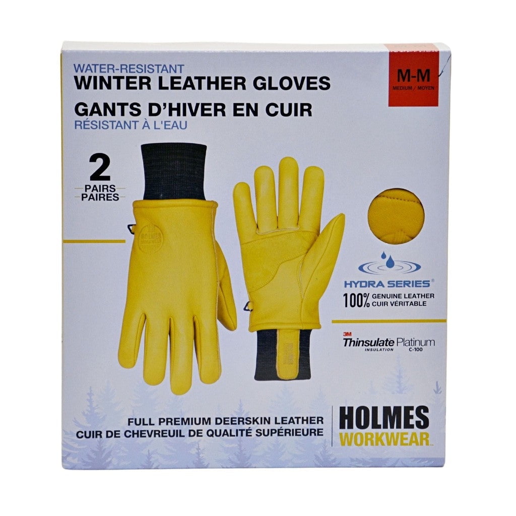 Holmes Workwear Water-Resist pk Winter Leather Gloves Yellow