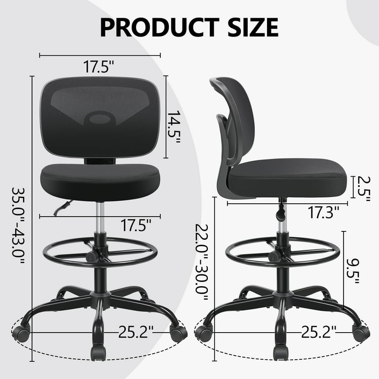 ZUNMOS Drafting Chair, Ergonomic Tall Office Chair with Storable