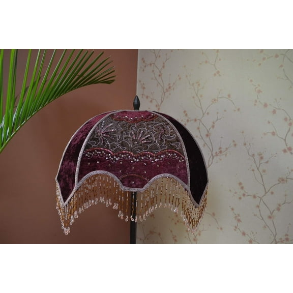 BespokeByNikita Decorative Home Decoration Victorian Purple Embroidered Fringe Table Lampshade Dome Lamp Shades