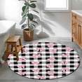 thumbnail image 3 of Round Area Rug 3 Ft, Valentine's Day Washable Non-Slip Circle Carpet for Living Room/Bedroom, Pink Bows Shining Stars Farmhouse Plaid Low-Profile Small Floor Mats Collection Rugs for Indoor, 3 of 8