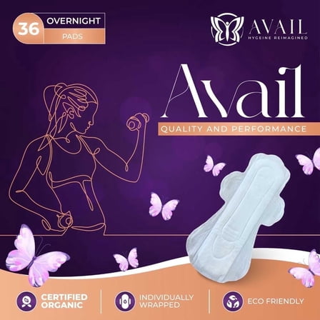 Avail Overnight Pads, Organic Cotton, Heavy Flow, Leak-Proof, Count - 36