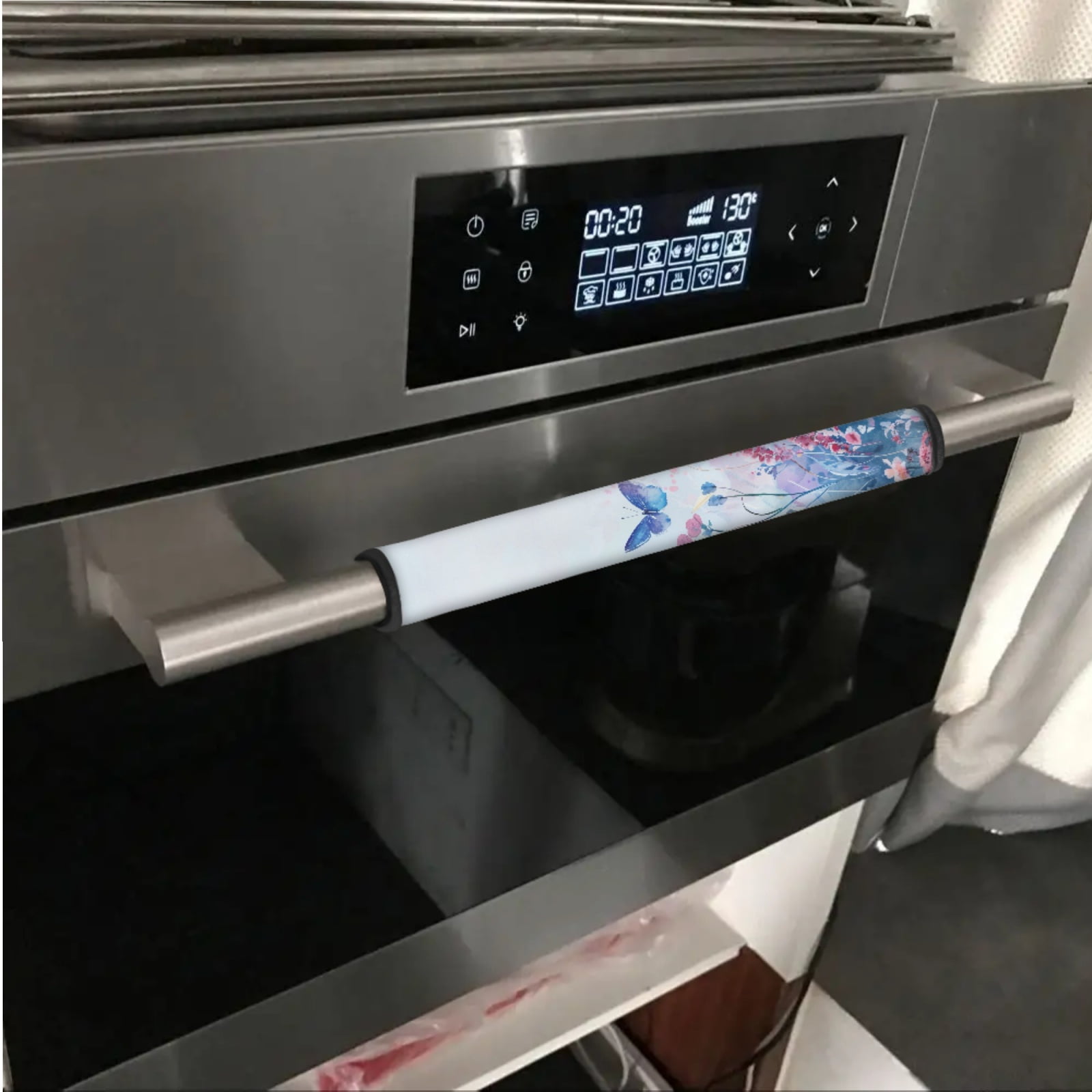 SEANATIVE 6 PCS Refrigerator Door Handle Covers Washable Kitchen Appliance Decors Door Cloth Protector for Fridge, Microwave, Oven, Kitchen Cabinet, Dish Washer, Butterfly Floral Light Blue