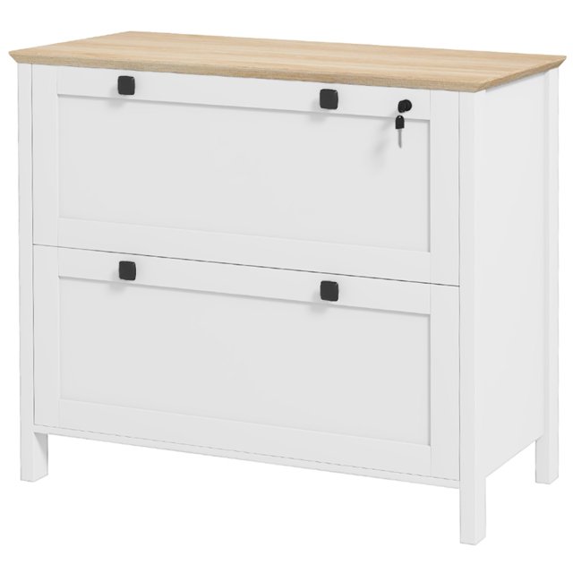 HOMCOM 2-Drawer Locking File Cabinet, White Melamine Particleboard, 31.1"W x 28.3"H, with Adjustable Hanging Bar for Letter/A4/Legal Files, Home Office Storage